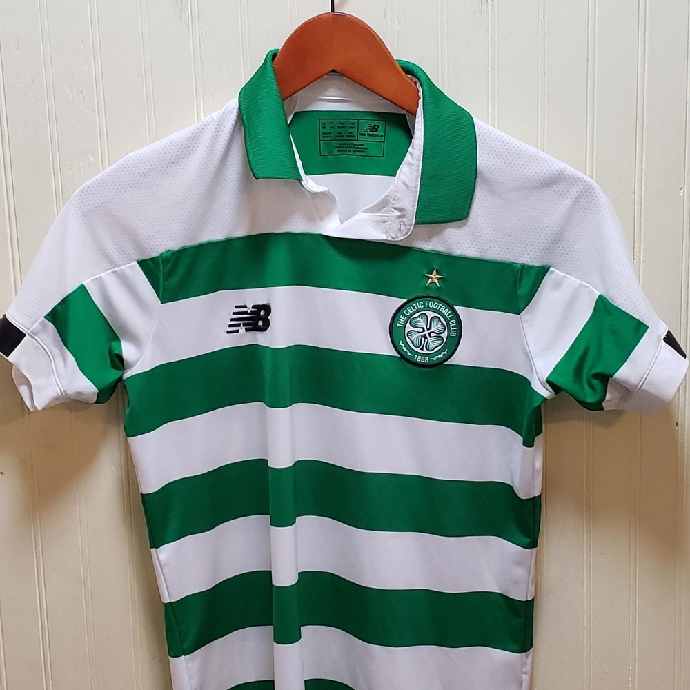 Celtic FC Shirt Jersey Boys Large Green‎ White Striped Soccer New Balance